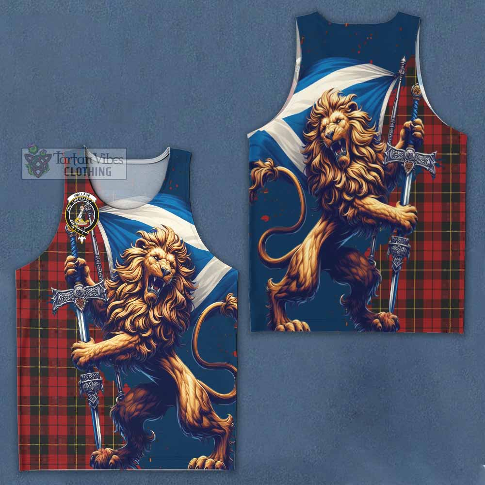 Tartan Vibes Clothing Wallace Tartan Family Crest Men's Tank Top with Scottish Majestic Lion