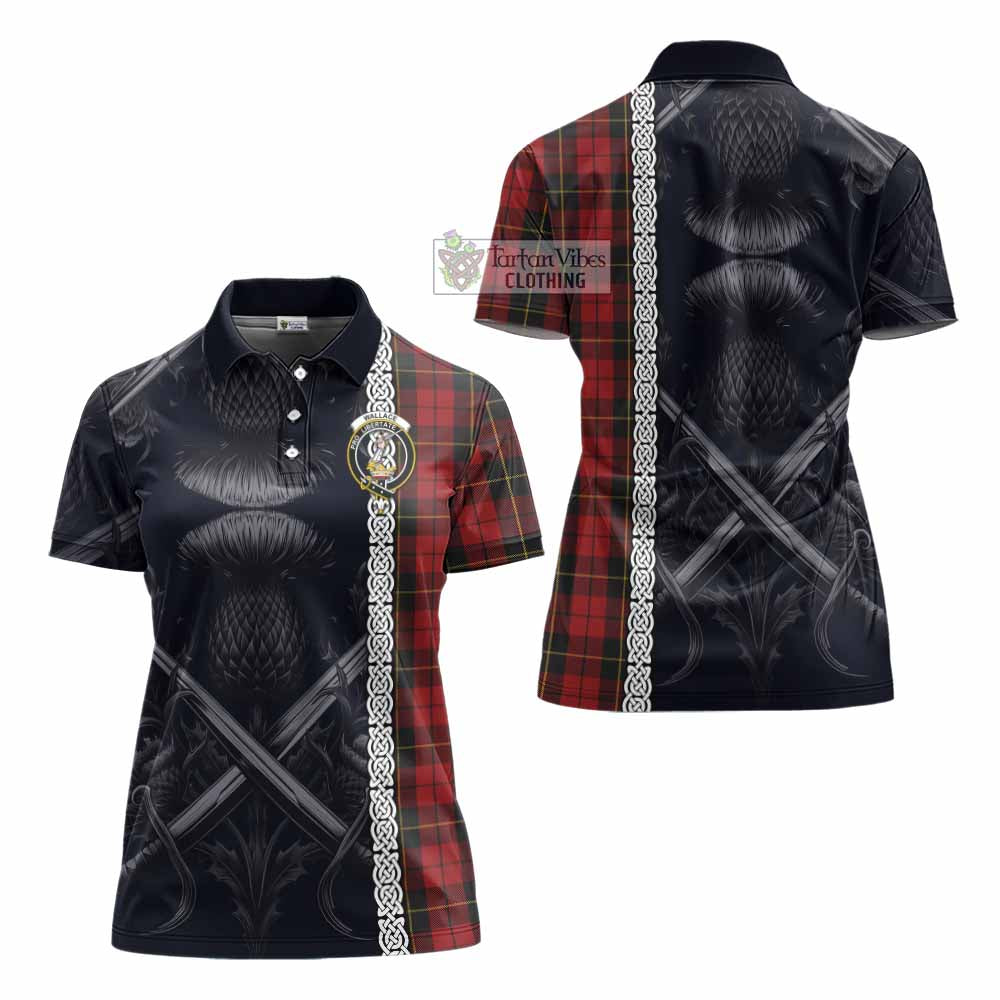Tartan Vibes Clothing Wallace Tartan Women's Polo Shirt with Family Crest Cross Sword Thistle Celtic Vibes