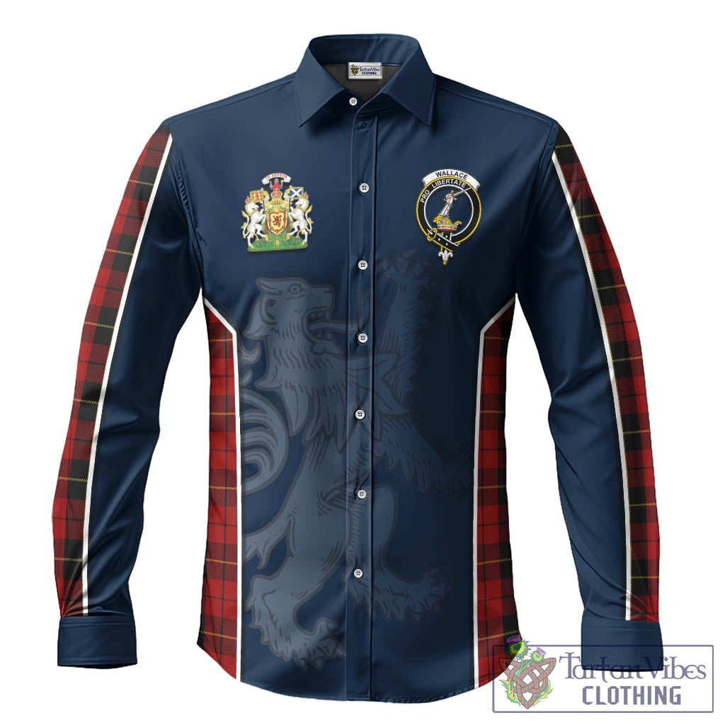 Wallace Tartan Long Sleeve Button Up Shirt with Family Crest and Lion Rampant Vibes Sport Style