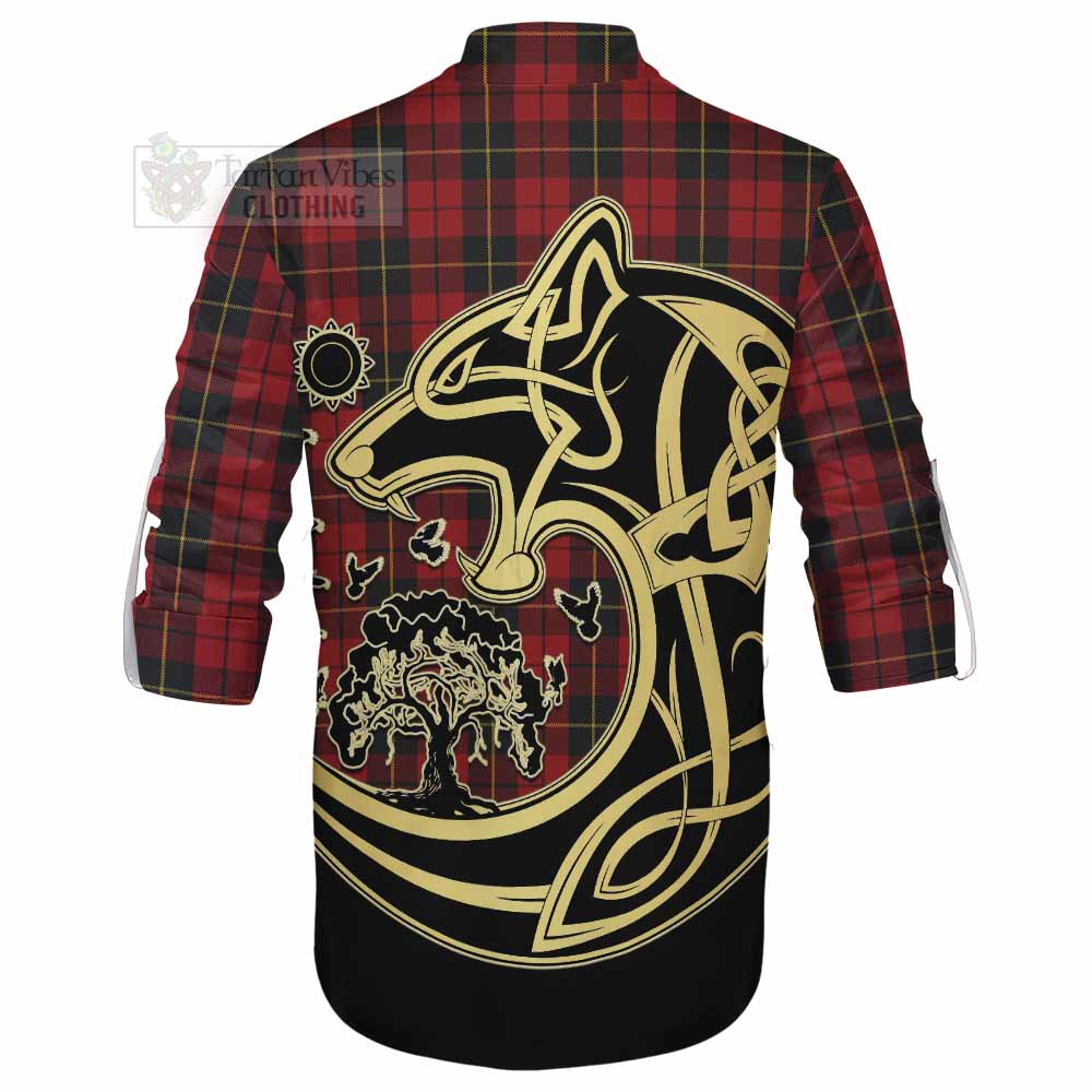 Tartan Vibes Clothing Wallace Tartan Ghillie Kilt Shirt with Family Crest Celtic Wolf Style