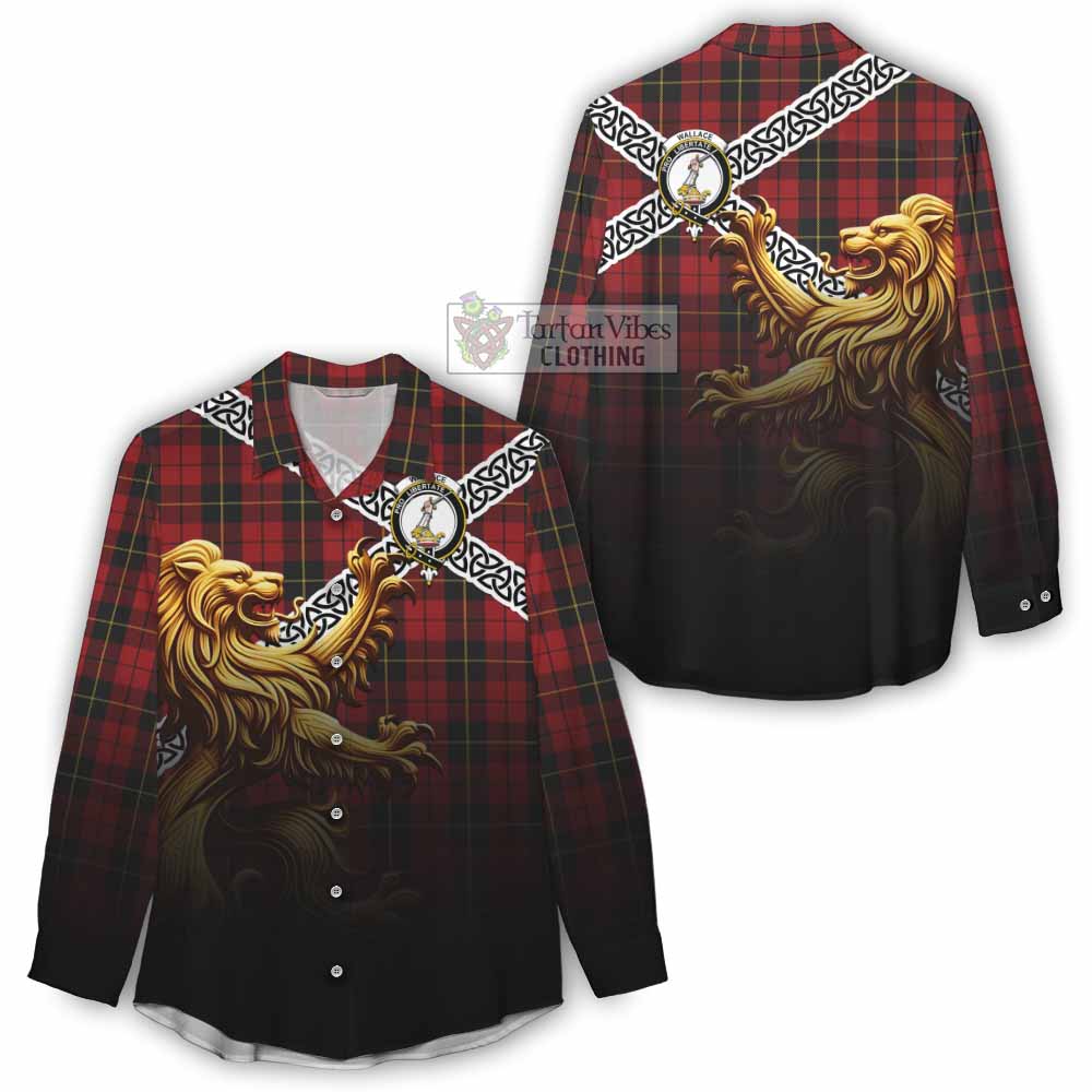 Tartan Vibes Clothing Wallace Crest Tartan Women's Casual Shirt with Golden Lion Emblem Celtic Style