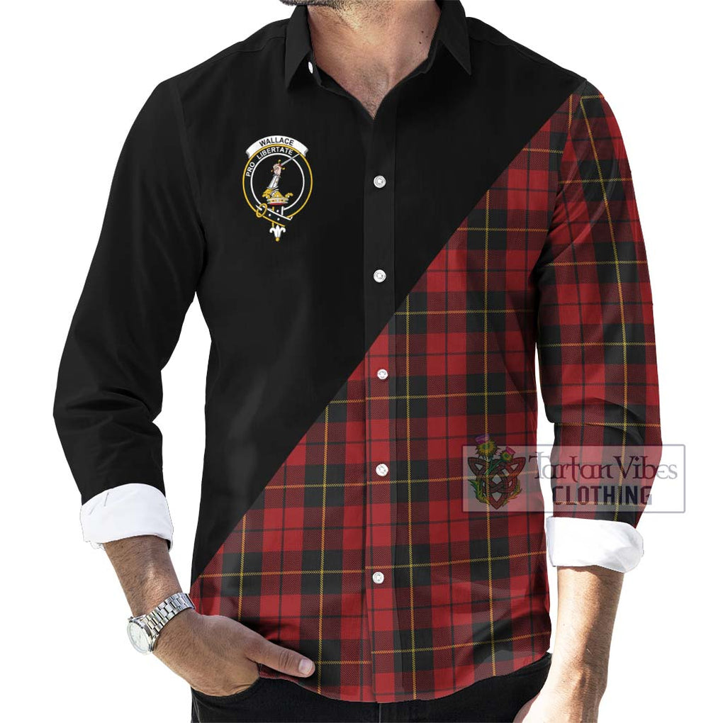 Wallace Tartan Long Sleeve Button Shirt with Family Crest and Military Logo Style - Tartanvibesclothing Shop
