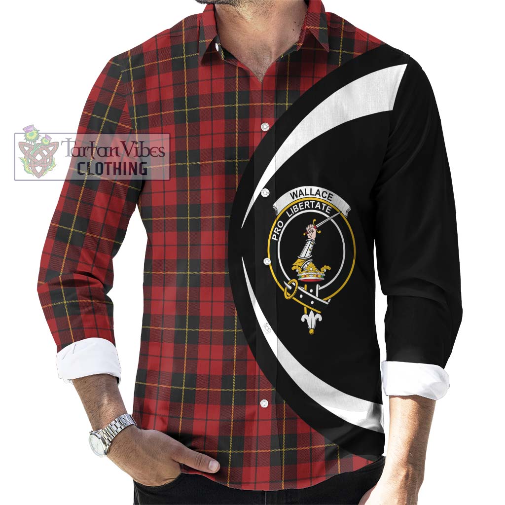 Wallace Tartan Long Sleeve Button Up with Family Crest Circle Style - Tartan Vibes Clothing