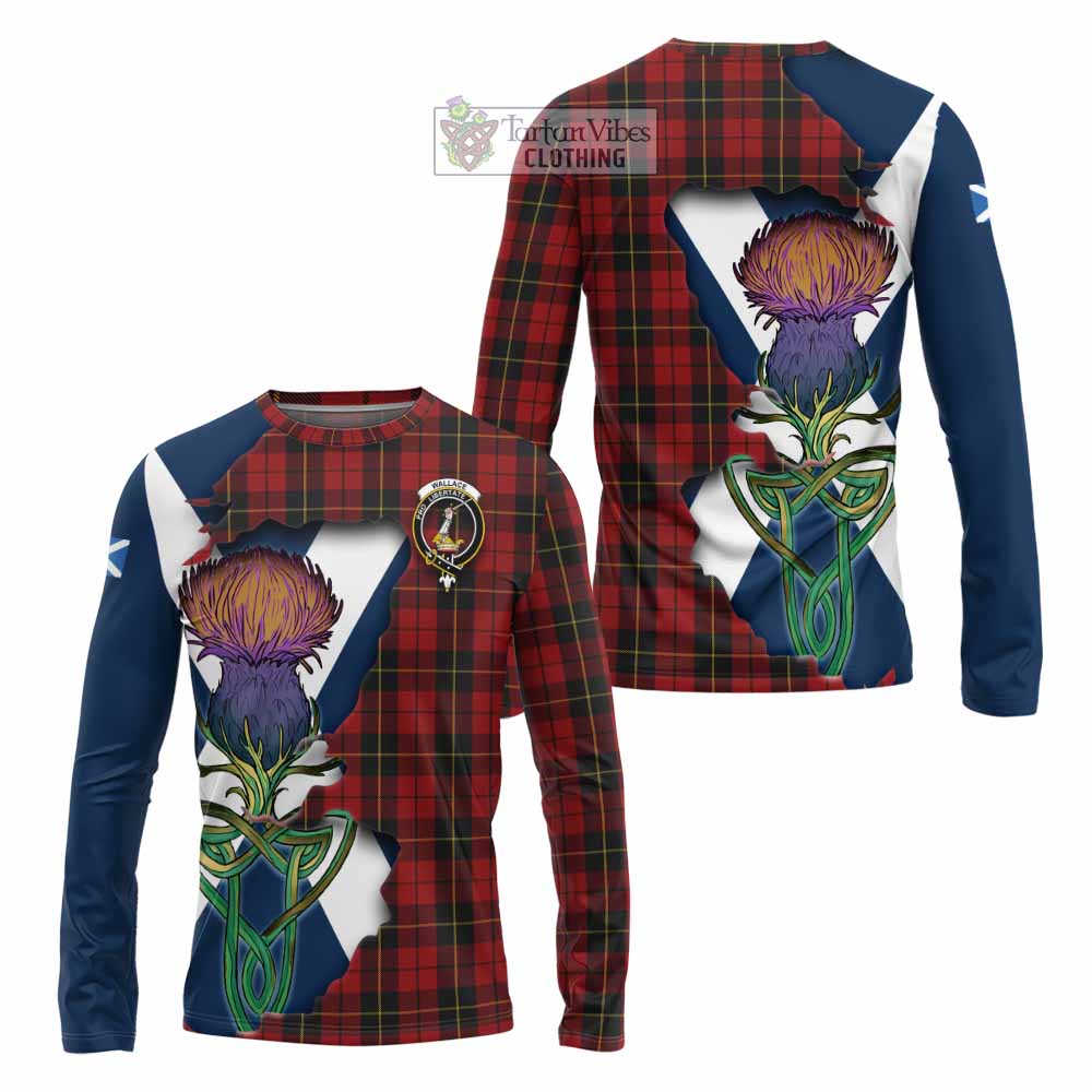 Tartan Vibes Clothing Wallace Tartan Family Crest Long Sleeve T-Shirt Scottish Thistle Celtic Inspired
