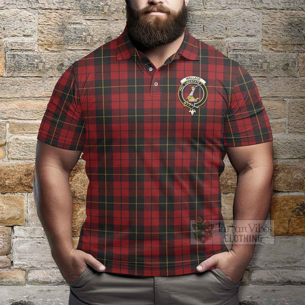 Tartan Vibes Clothing Wallace Tartan Polo Shirt with Family Crest Celtic Skull Style