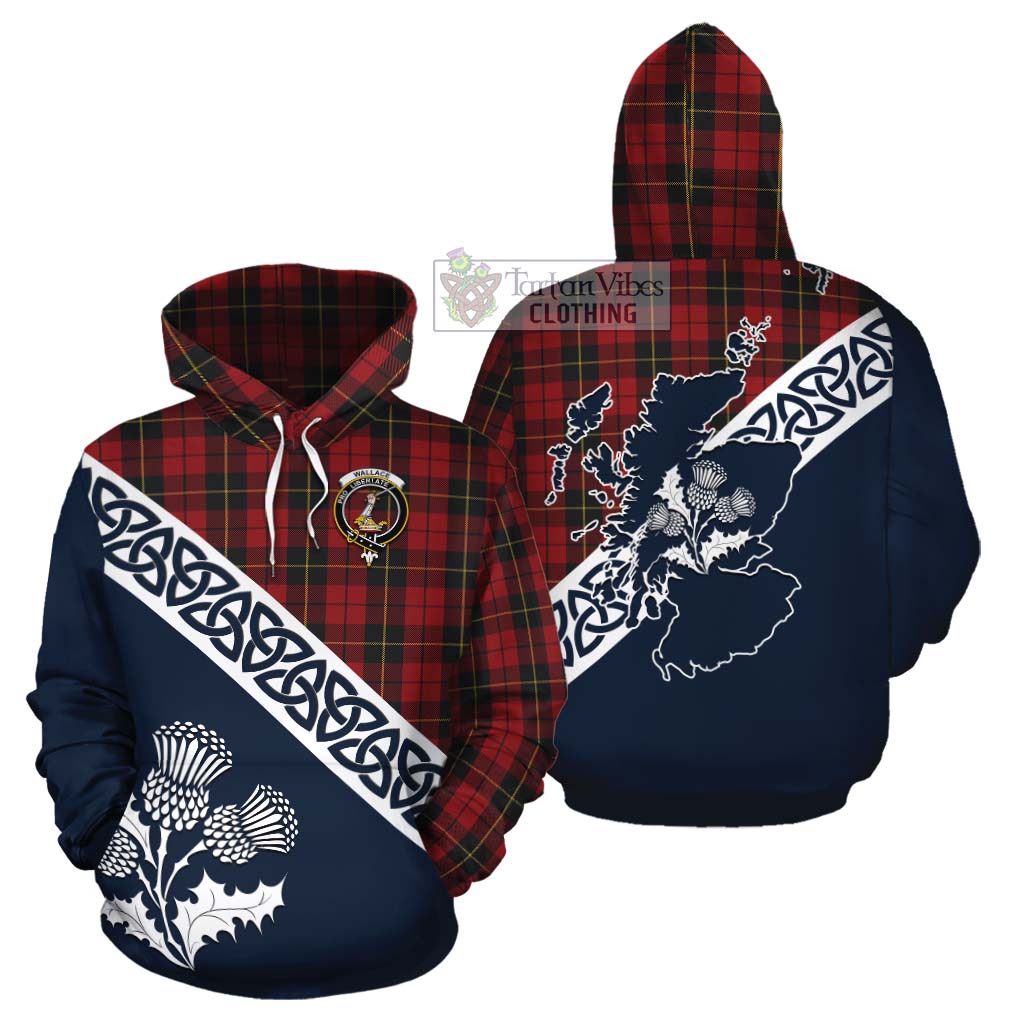 Tartan Vibes Clothing Wallace Tartan Cotton Hoodie Featuring Thistle and Scotland Map