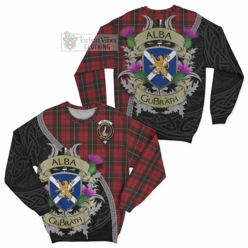 Tartan Vibes Clothing Wallace Tartan Family Crest Sweatshirt Lion Rampant Royal Thistle Shield Celtic Inspired
