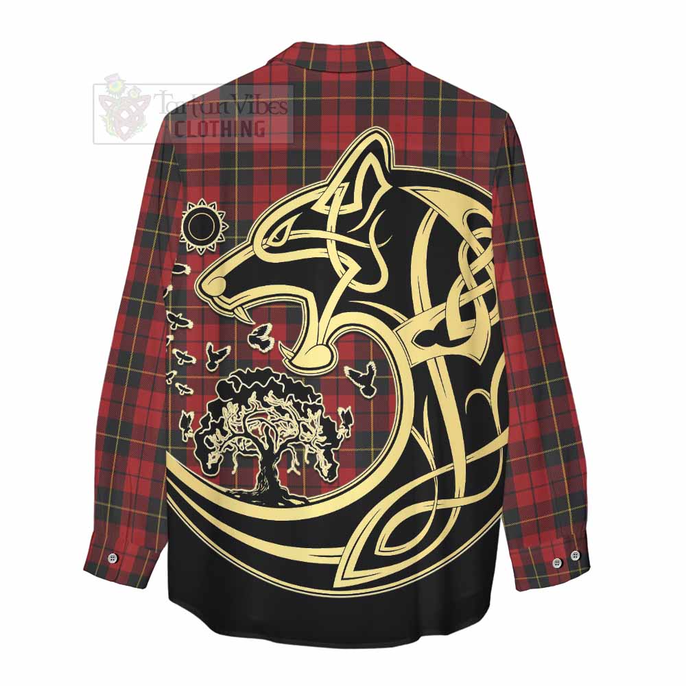 Tartan Vibes Clothing Wallace Tartan Women's Casual Shirt with Family Crest Celtic Wolf Style