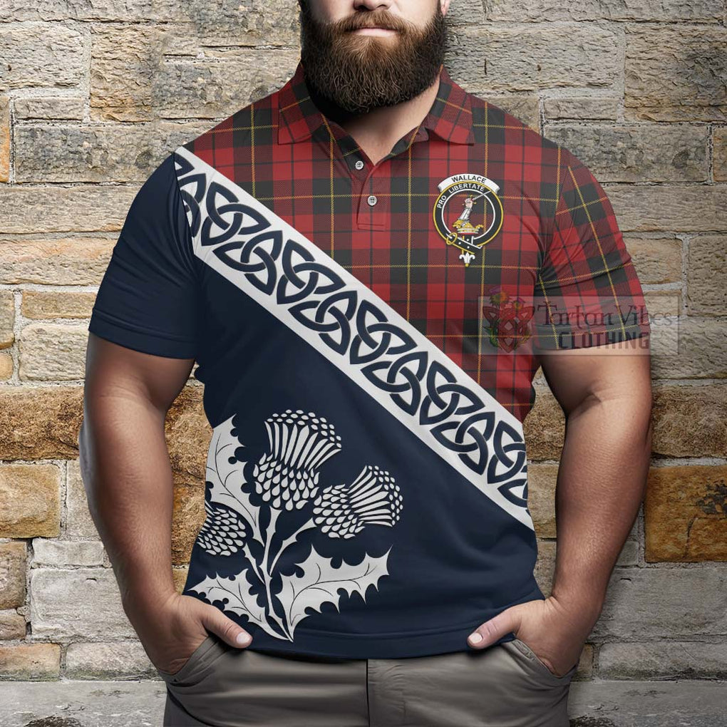 Wallace Tartan Polo Shirt Featuring Thistle and Scotland Map