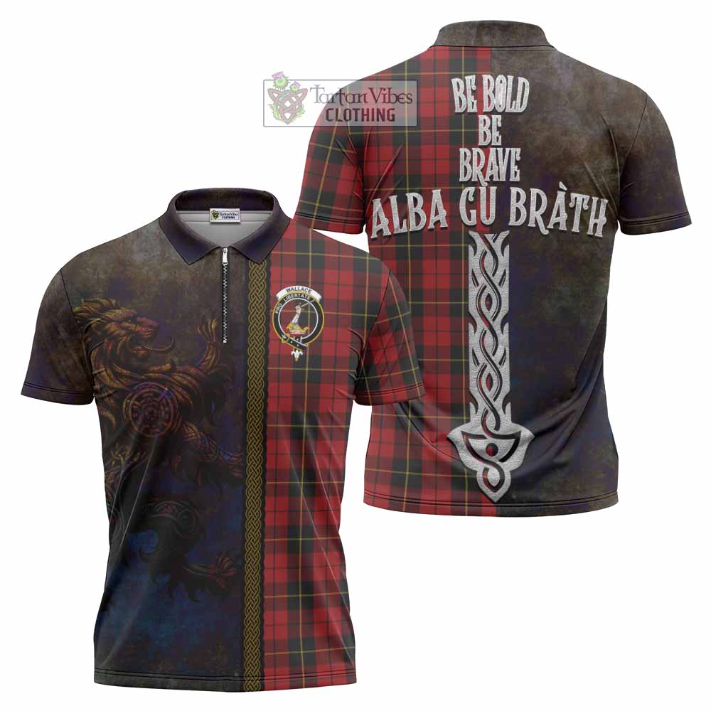 Tartan Vibes Clothing Wallace Tartan Family Crest Zipper Polo Shirt Alba Gu Brath Be Brave Lion Ancient Style