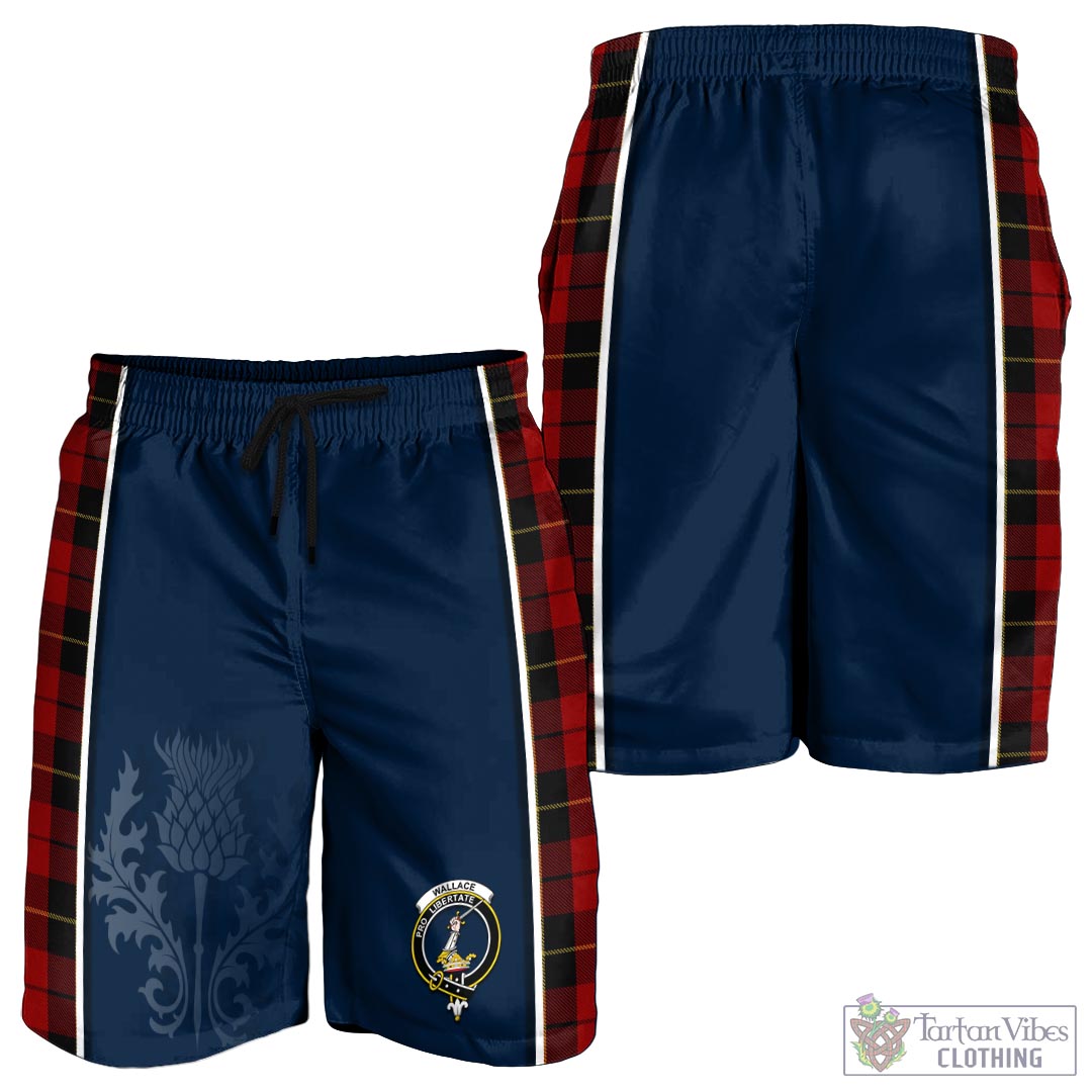 Tartan Vibes Clothing Wallace Tartan Men's Shorts with Family Crest and Scottish Thistle Vibes Sport Style