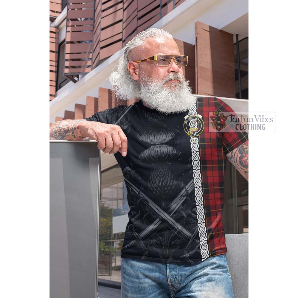 Tartan Vibes Clothing Wallace Tartan Cotton T-shirt with Family Crest Cross Sword Thistle Celtic Vibes