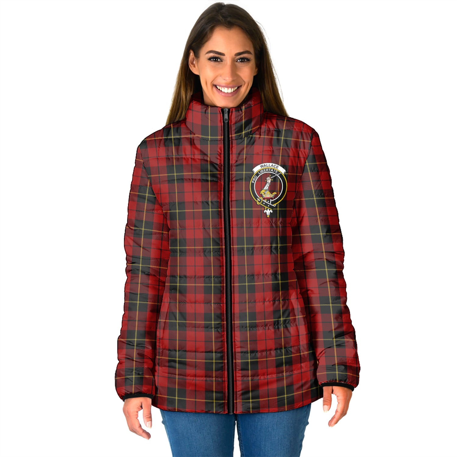 Wallace Tartan Padded Jacket with Family Crest - Tartan Vibes Clothing