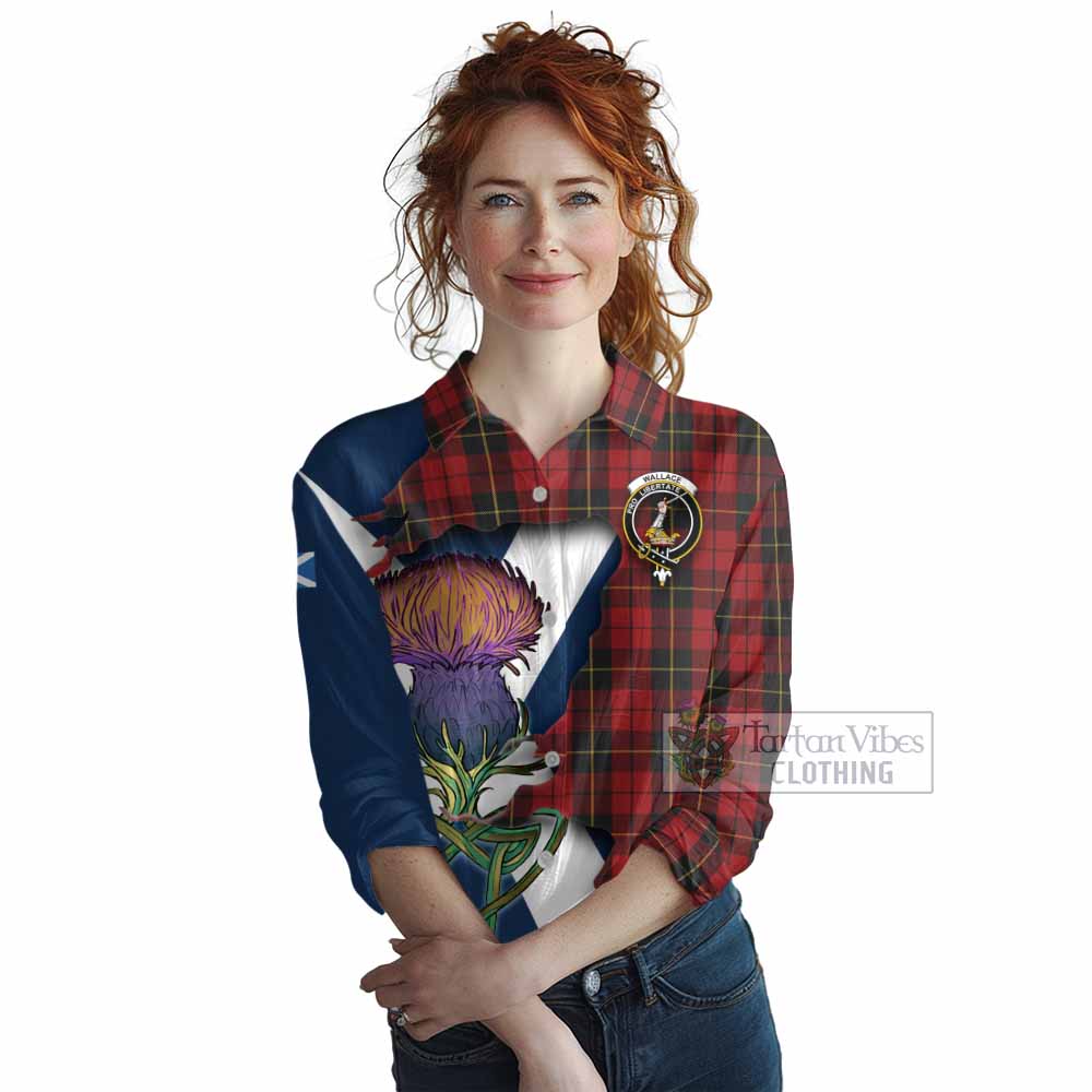 Tartan Vibes Clothing Wallace Tartan Family Crest Women's Casual Shirt Scottish Thistle Celtic Inspired