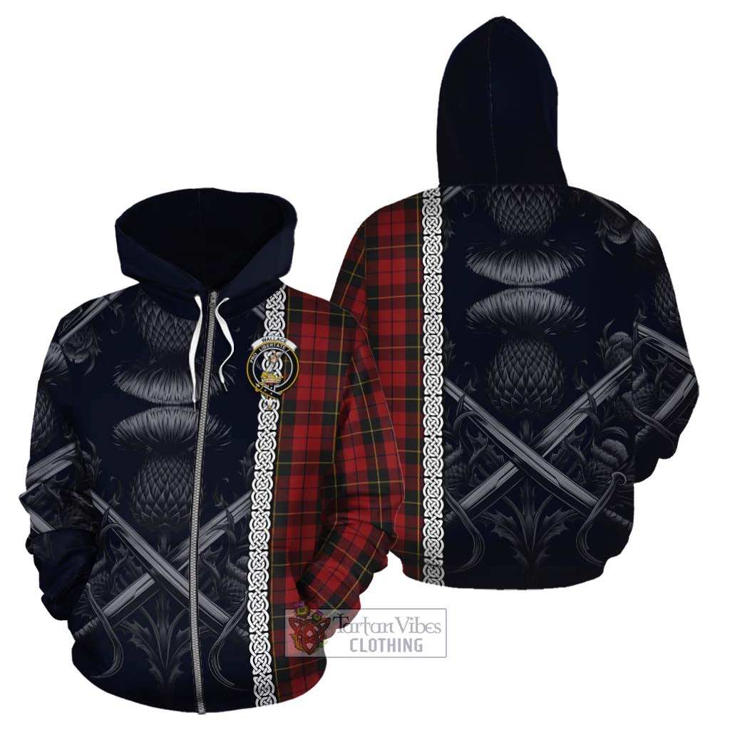 Tartan Vibes Clothing Wallace Tartan Cotton Hoodie with Family Crest Cross Sword Thistle Celtic Vibes