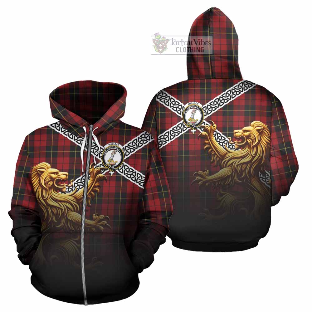 Tartan Vibes Clothing Wallace Crest Tartan Hoodie with Golden Lion Emblem Celtic Style