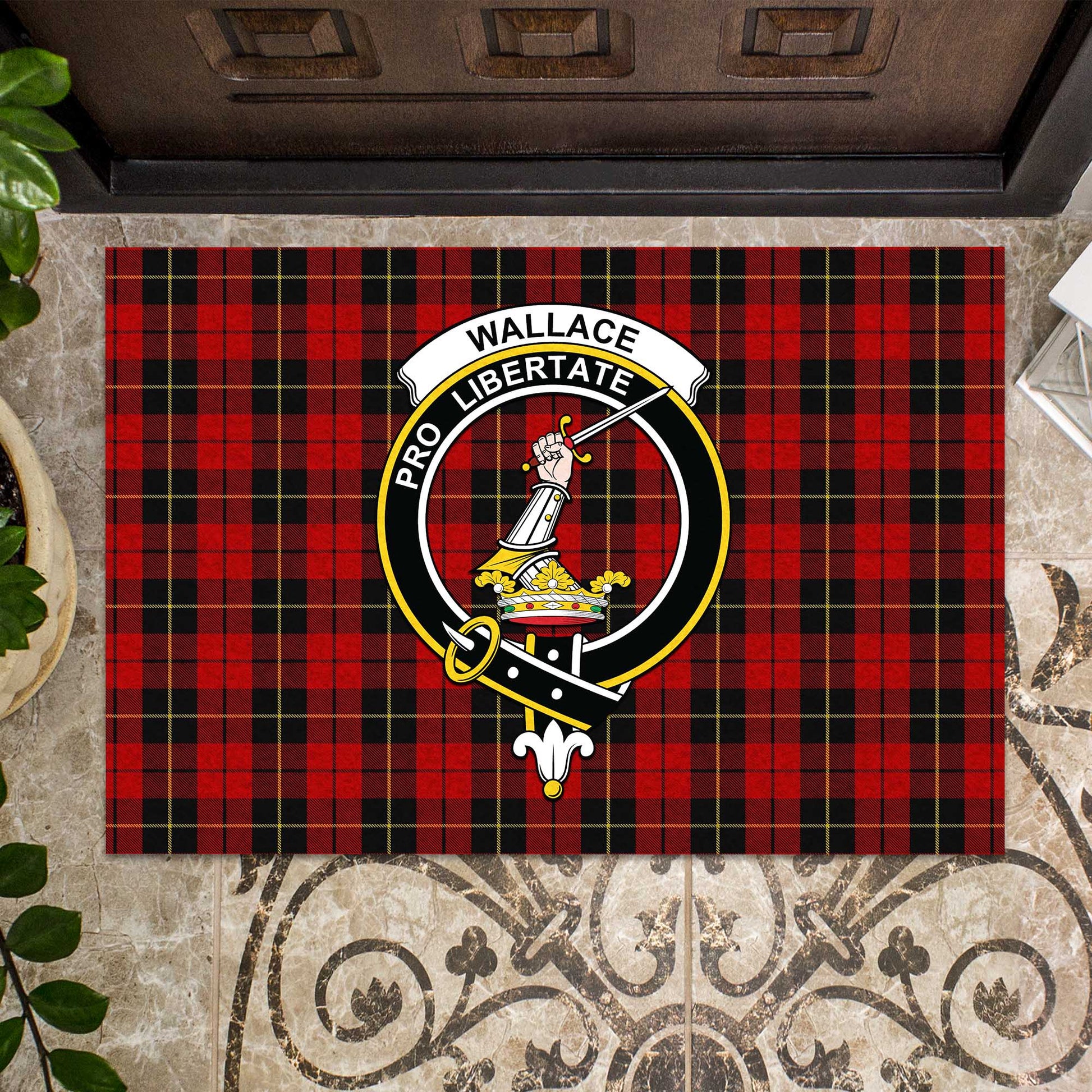 Wallace Tartan Door Mat with Family Crest - Tartanvibesclothing Shop