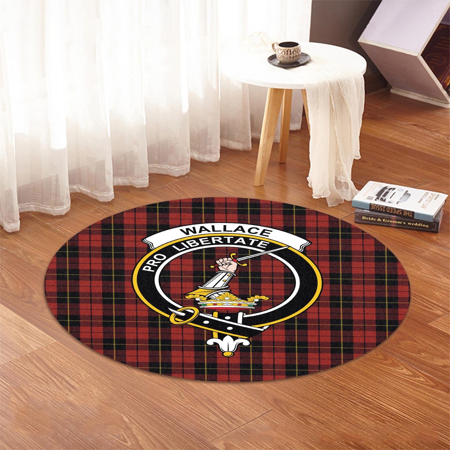 wallace-tartan-round-rug-with-family-crest