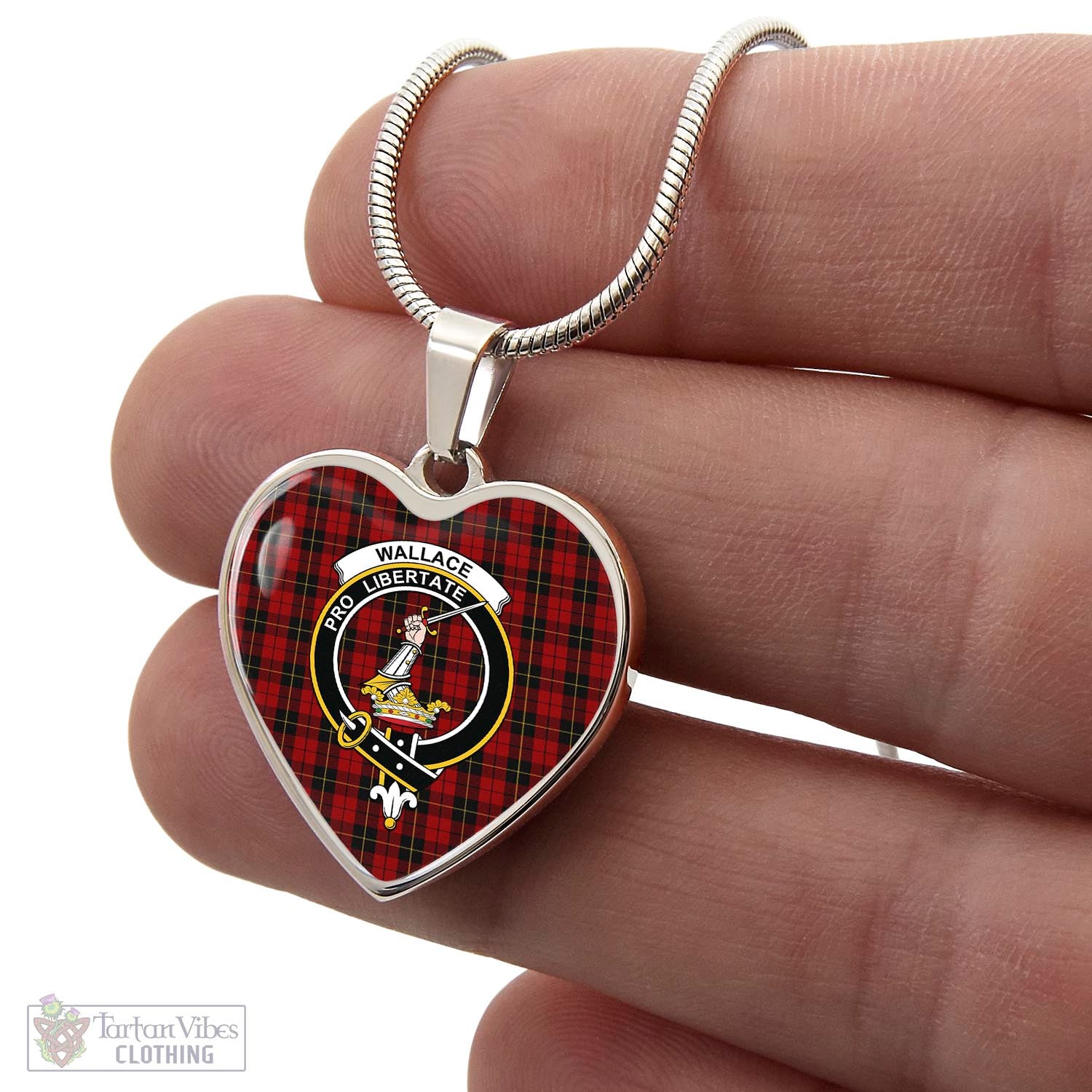 Tartan Vibes Clothing Wallace Tartan Heart Necklace with Family Crest