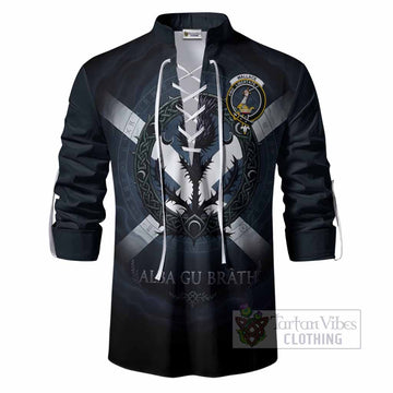 Wallace Clan Crest Ghillie Shirt with Celtic Knot Thistle and Saltire