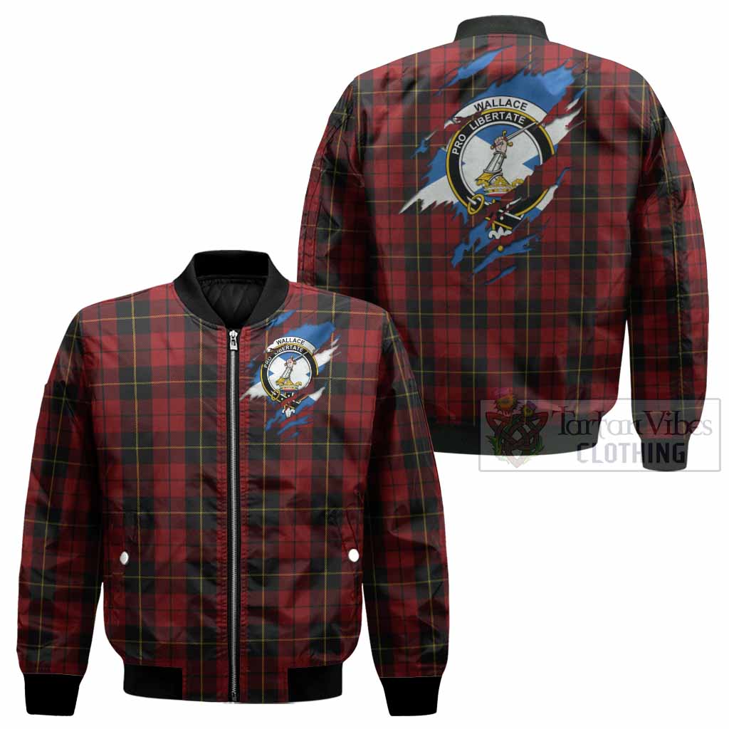 Wallace Clan Crest In Me Tartan Bomber Jacket Scotland Flag Style