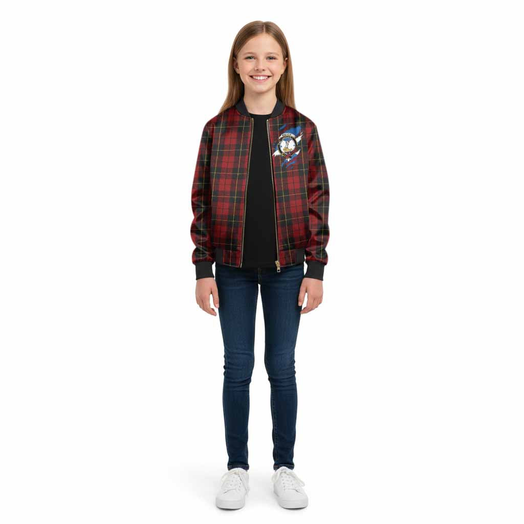 Wallace Clan Crest In Me Tartan Kid Bomber Jacket Scotland Flag Style
