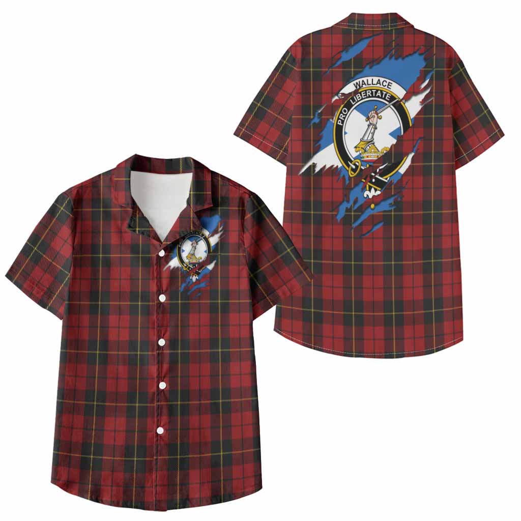 Wallace Clan Crest In Me Tartan Kid Hawaiian Shirt Scotland Flag Style