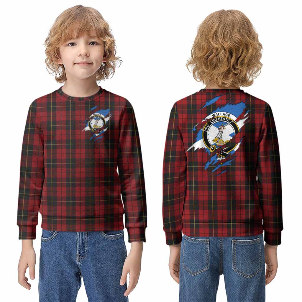 Wallace Clan Crest In Me Tartan Kid Knitted Sweatshirt Scotland Flag Style