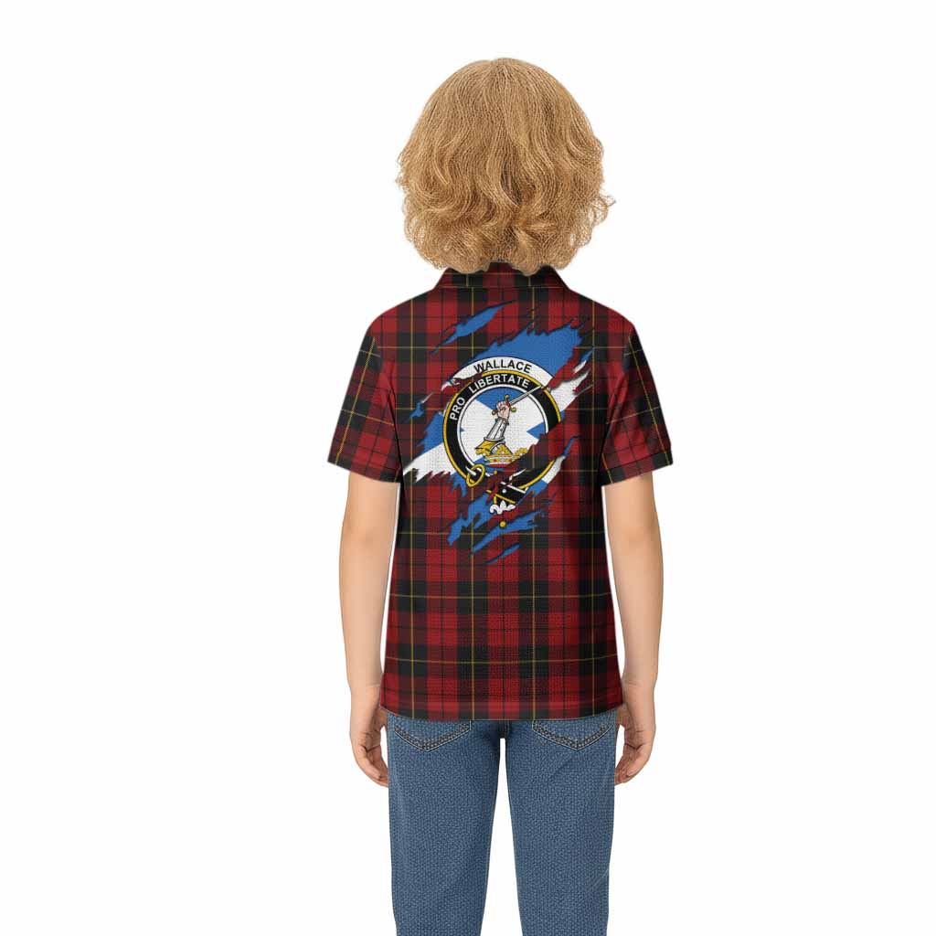 Wallace Clan Crest In Me Tartan Kid Polo Shirt Scotland Flag Style