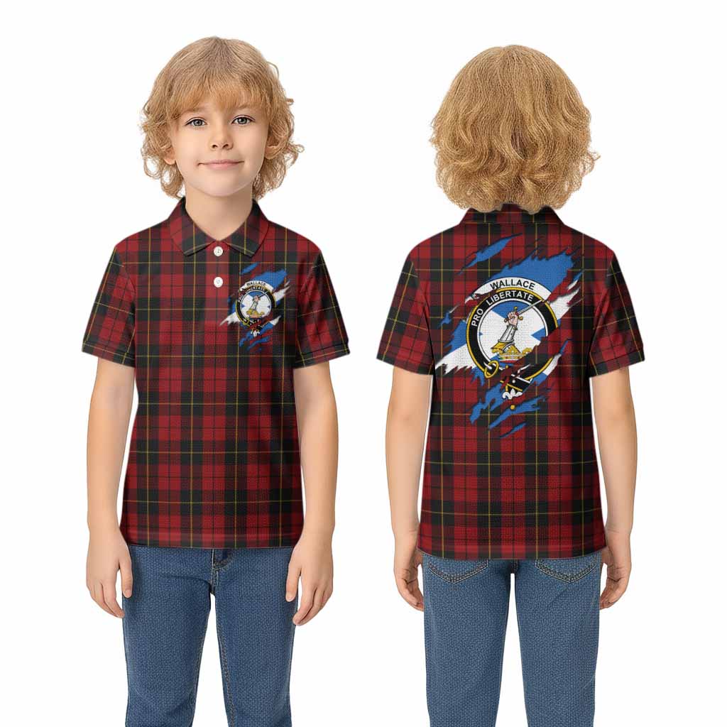 Wallace Clan Crest In Me Tartan Kid Polo Shirt Scotland Flag Style