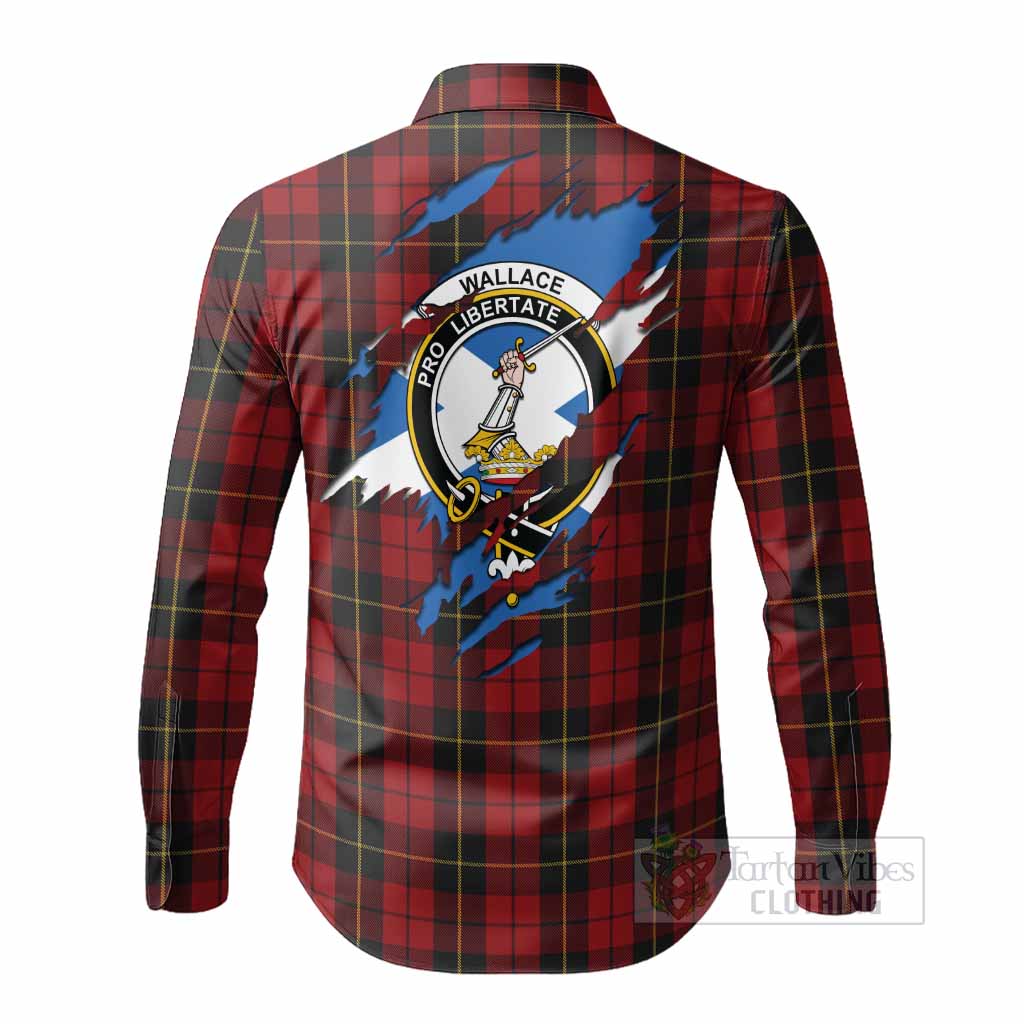 Wallace Clan Crest In Me Tartan Long Sleeve Button Shirts Scotland Flag Style