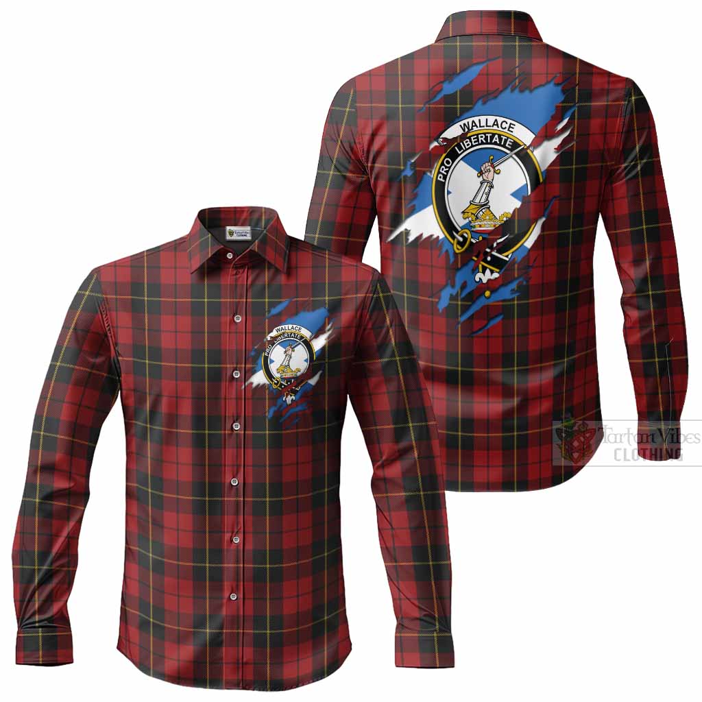 Wallace Clan Crest In Me Tartan Long Sleeve Button Shirts Scotland Flag Style