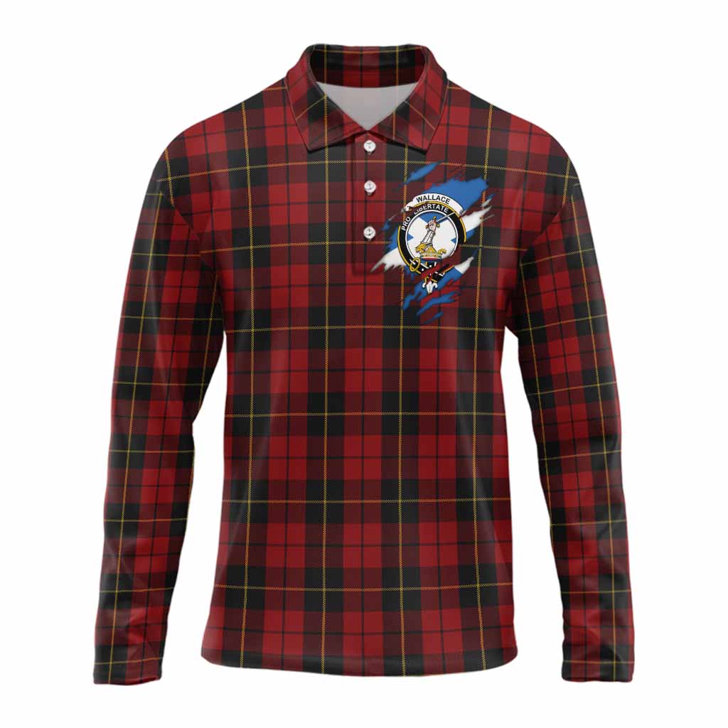 Wallace Clan Crest In Me Tartan Long Sleeve Polo Shirt Scotland Flag Style