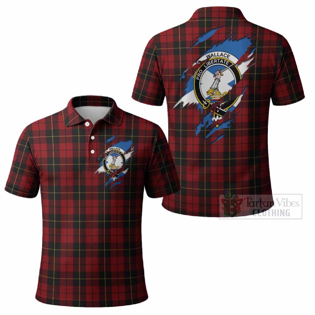 Wallace Clan Crest In Me Tartan Polo Shirt Scotland Flag Style