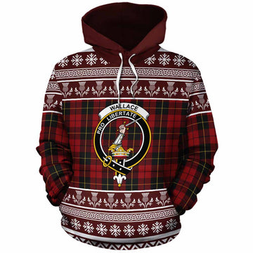 Wallace Clan Tartan Christmas Cotton Hoodie with Family Crest
