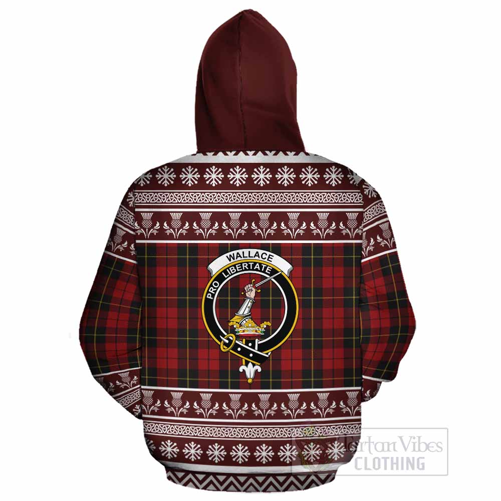 Wallace Clan Tartan Christmas Cotton Hoodie with Family Crest - Tartan Vibes Clothing