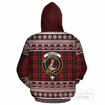 Wallace Clan Tartan Christmas Cotton Hoodie with Family Crest