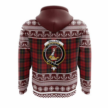 Wallace Clan Tartan Christmas Hoodie with Family Crest