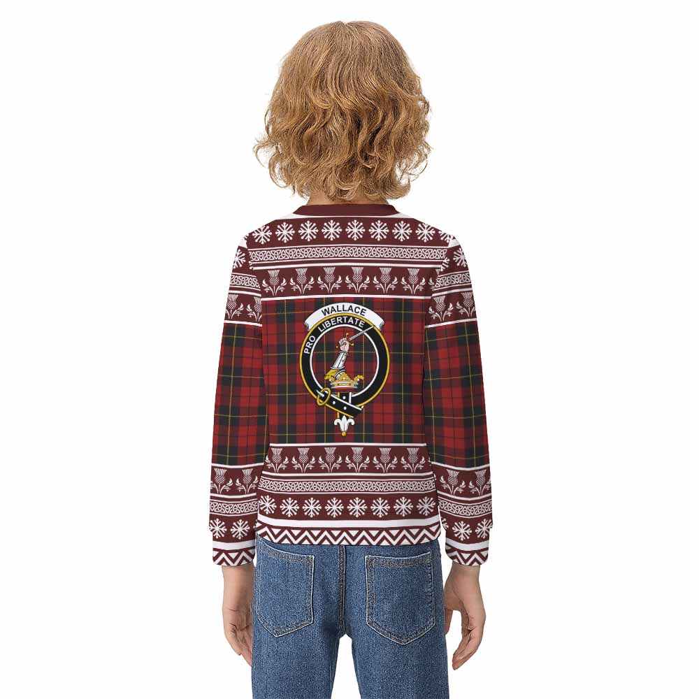 Wallace Clan Tartan Christmas Kid Ugly Sweatshirt with Family Crest - Tartan Vibes Clothing
