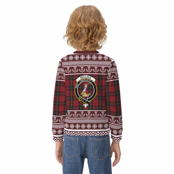Wallace Clan Tartan Christmas Kid Ugly Sweatshirt with Family Crest