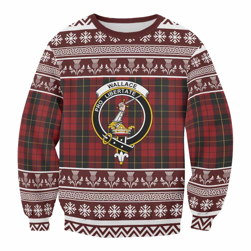 Wallace Clan Tartan Christmas Sweatshirt with Family Crest - Tartan Vibes Clothing