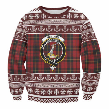 Wallace Clan Tartan Christmas Sweatshirt with Family Crest