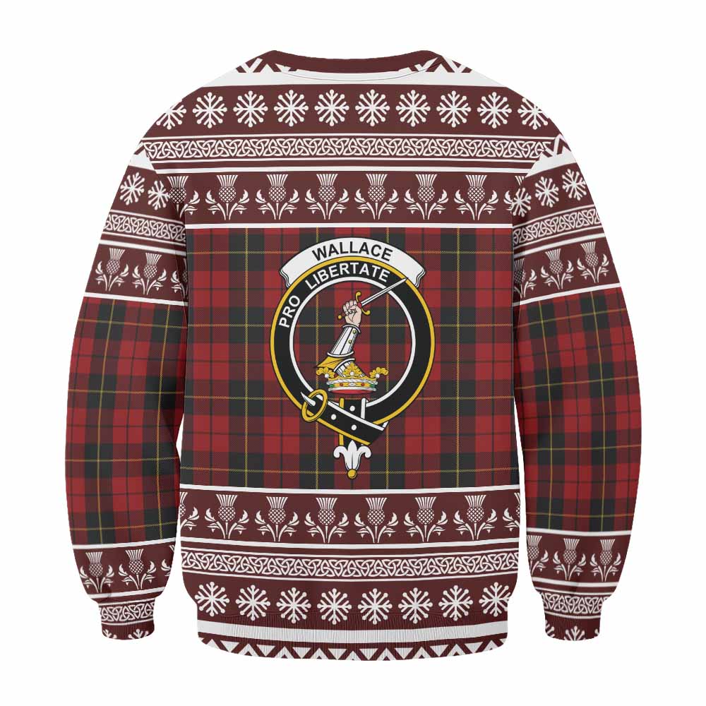 Wallace Clan Tartan Christmas Sweatshirt with Family Crest - Tartan Vibes Clothing