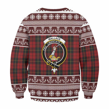 Wallace Clan Tartan Christmas Sweatshirt with Family Crest