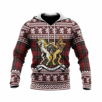 Wallace Clan Tartan Crest Christmas Knitted Hoodie Coat of Arms Funny Style