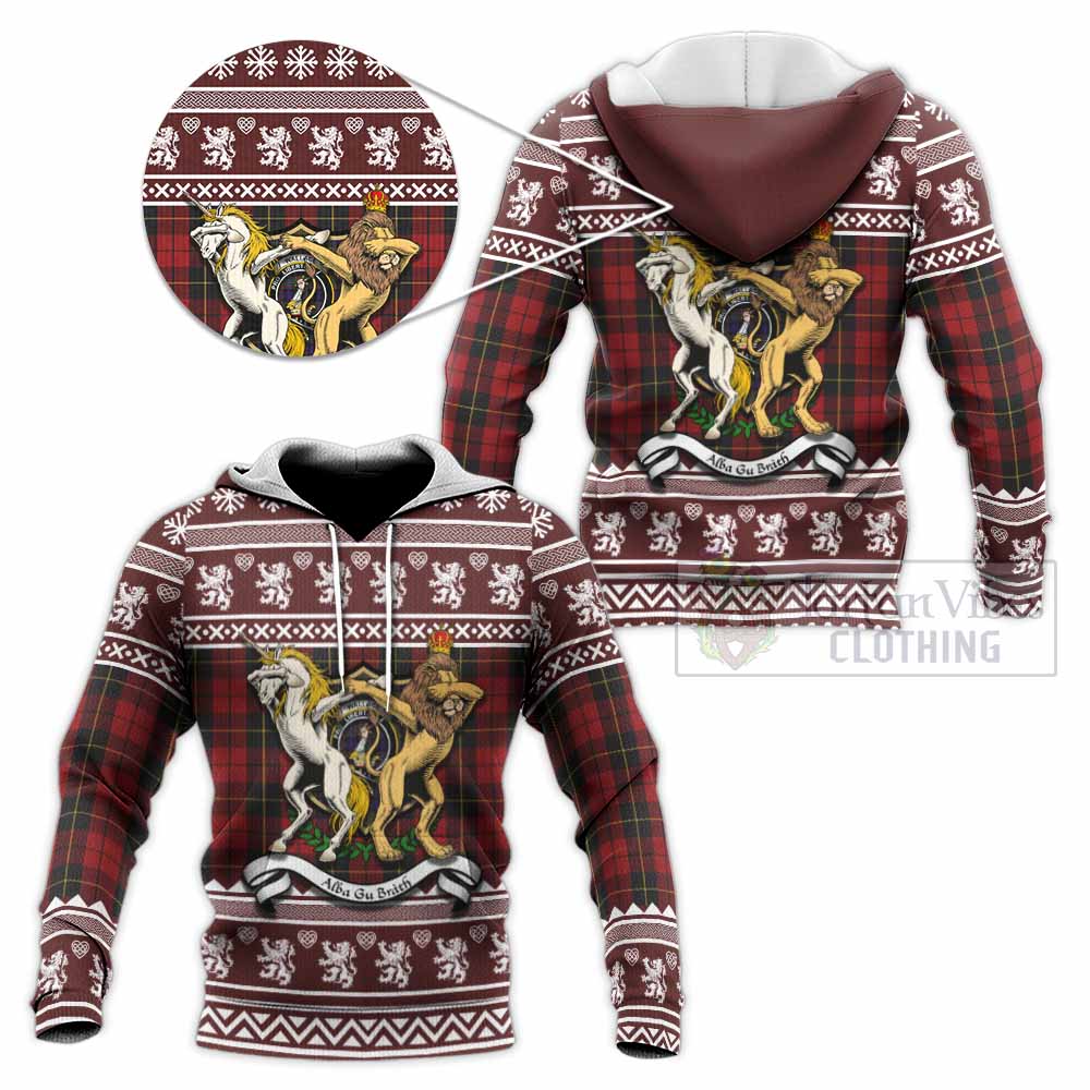 Wallace Clan Tartan Crest Christmas Knitted Hoodie Coat of Arms Funny Style - Tartan Vibes Clothing