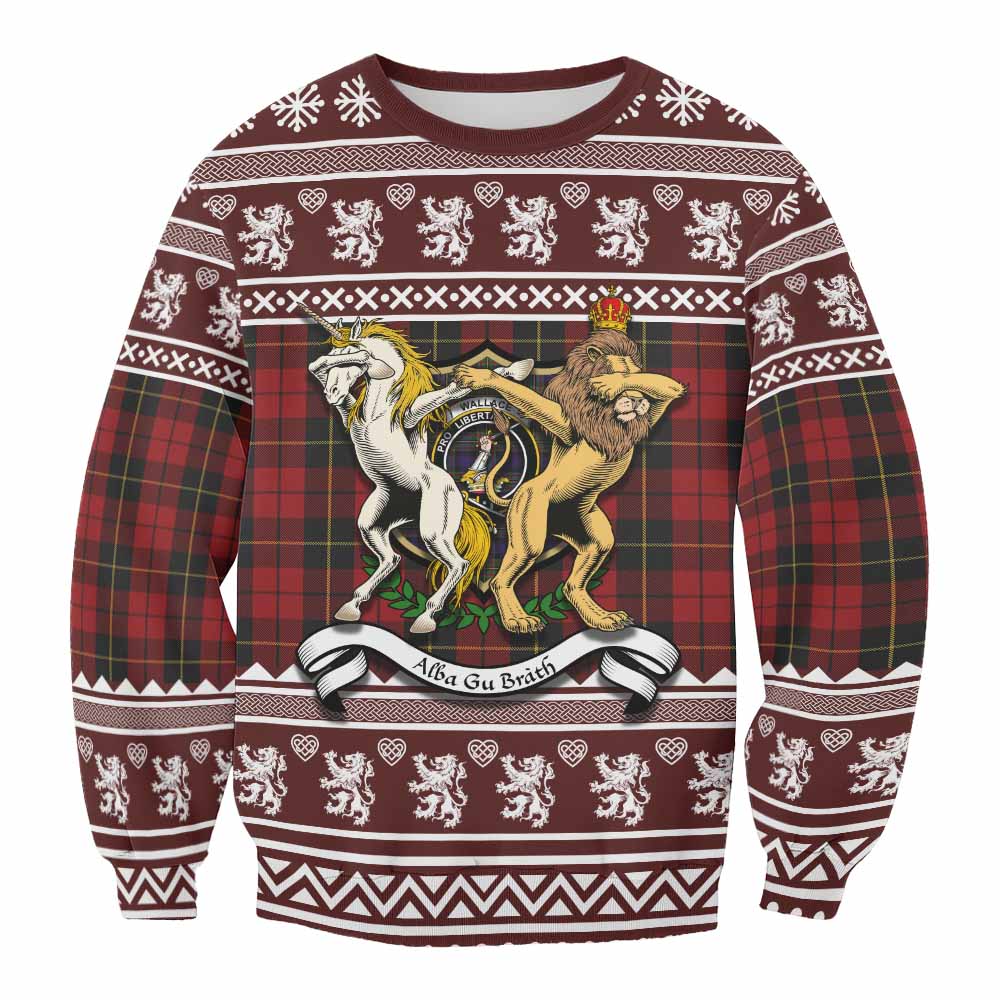 Wallace Clan Tartan Crest Christmas Sweatshirt Coat of Arms Funny Style - Tartan Vibes Clothing