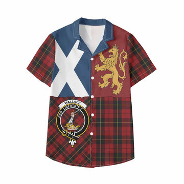 Wallace Crest Tartan Kid Hawaiian Shirt with Lion Rampant Saltire Style