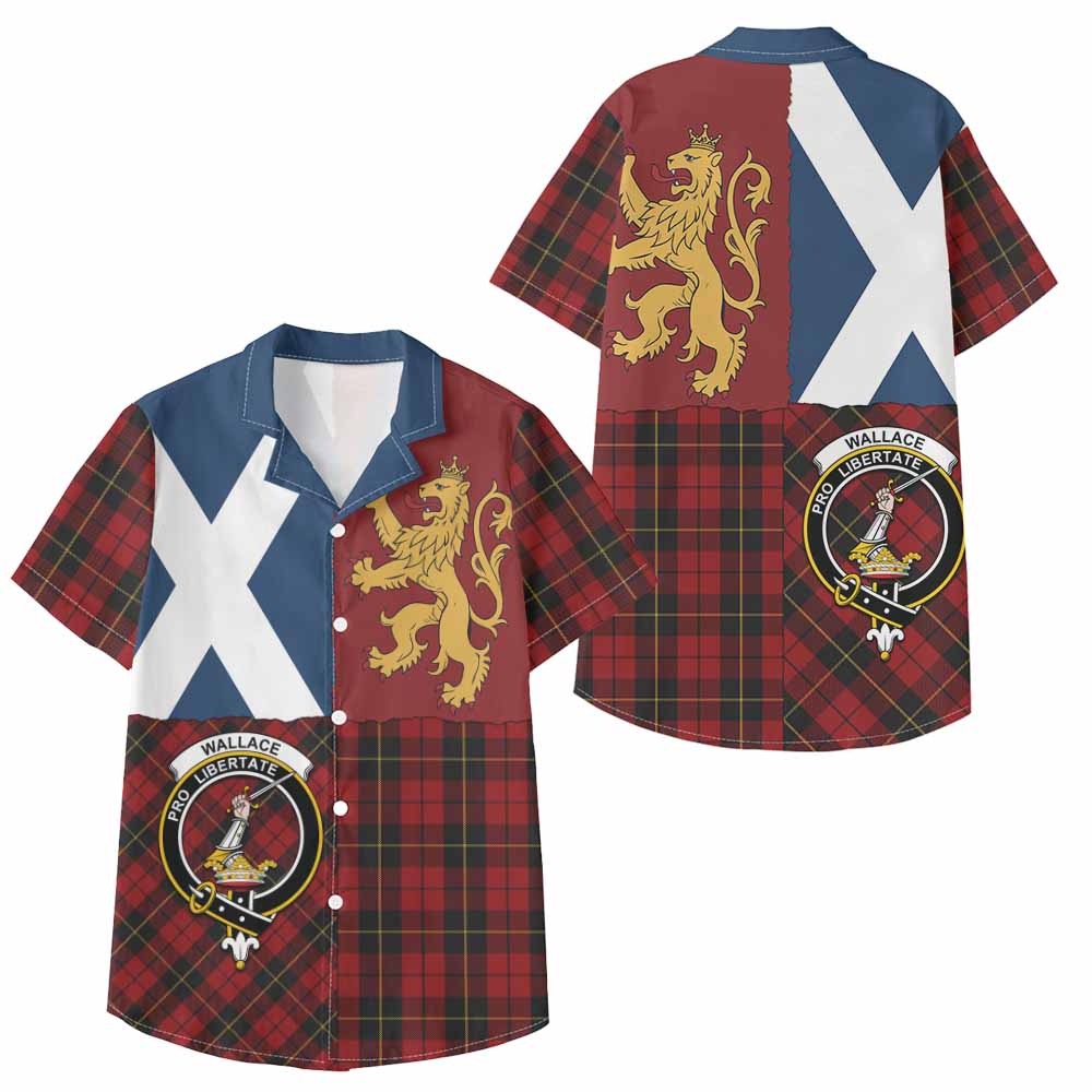 Wallace Crest Tartan Kid Hawaiian Shirt with Lion Rampant Saltire Style - Tartan Vibes Clothing