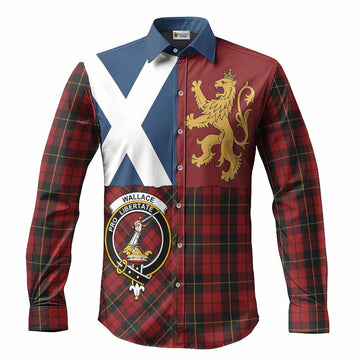 Wallace Crest Tartan Long Sleeve Button Shirts with Lion Rampant Saltire Style